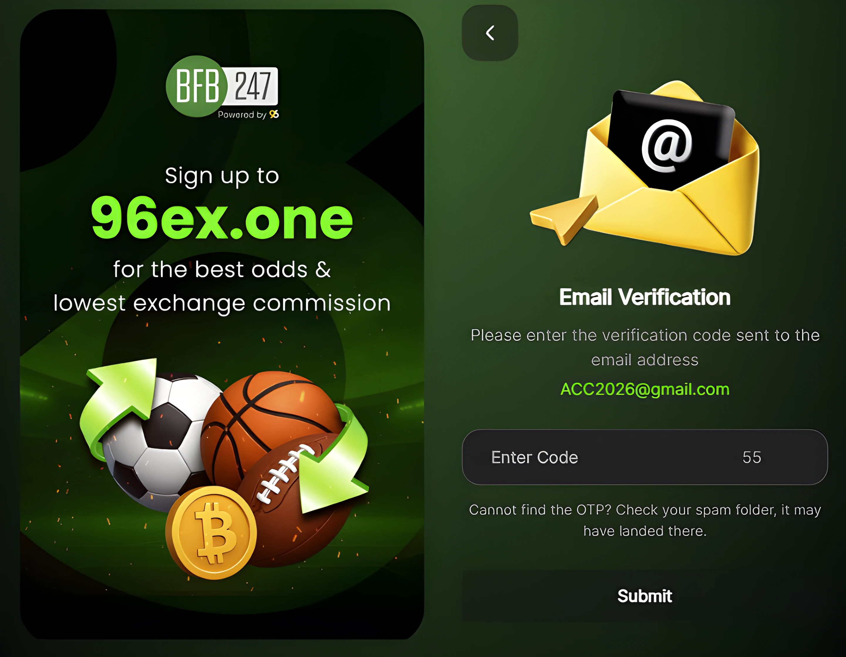 BFB247-96EX email OTP verification — activating your Orbit Exchange account