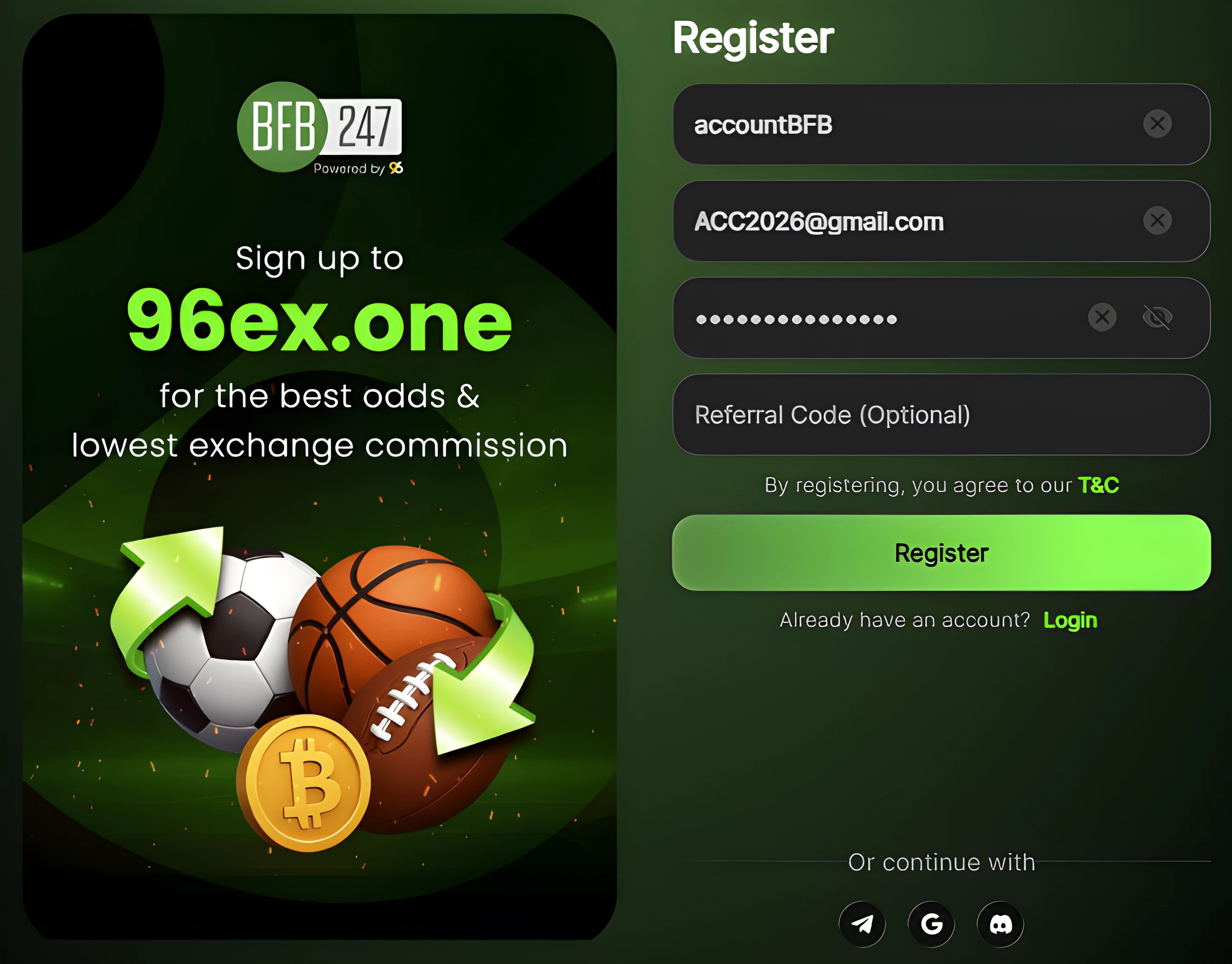 BFB247-96EX registration form — open your Orbit Exchange account