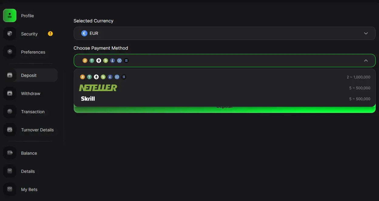 BFB247-96EX deposit interface — Skrill Neteller Crypto for Orbit Exchange funding
