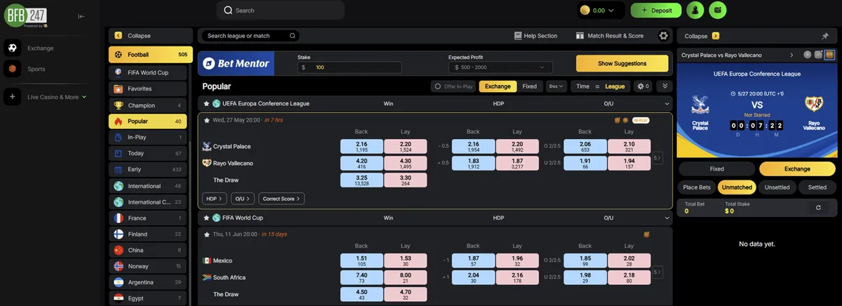 Mercados Back & Lay de la Exchange Odds dentro del Sportsbook BFB247