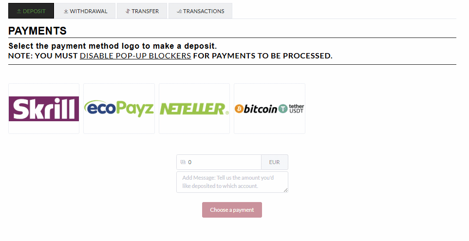 Orbit Exchange BF payments interface
