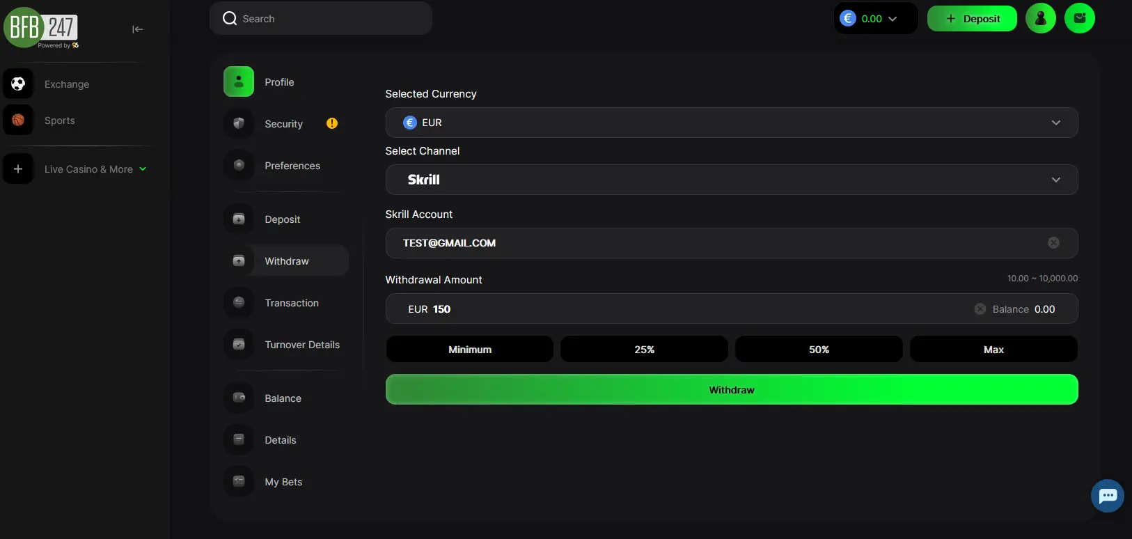 Interface de levantamento