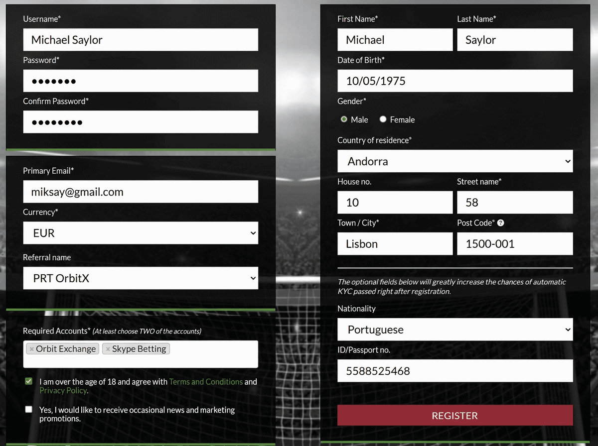 Registo Orbit Exchange Bet-Football