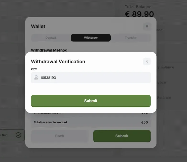 Withdrawal interface on BFB247-96EX
